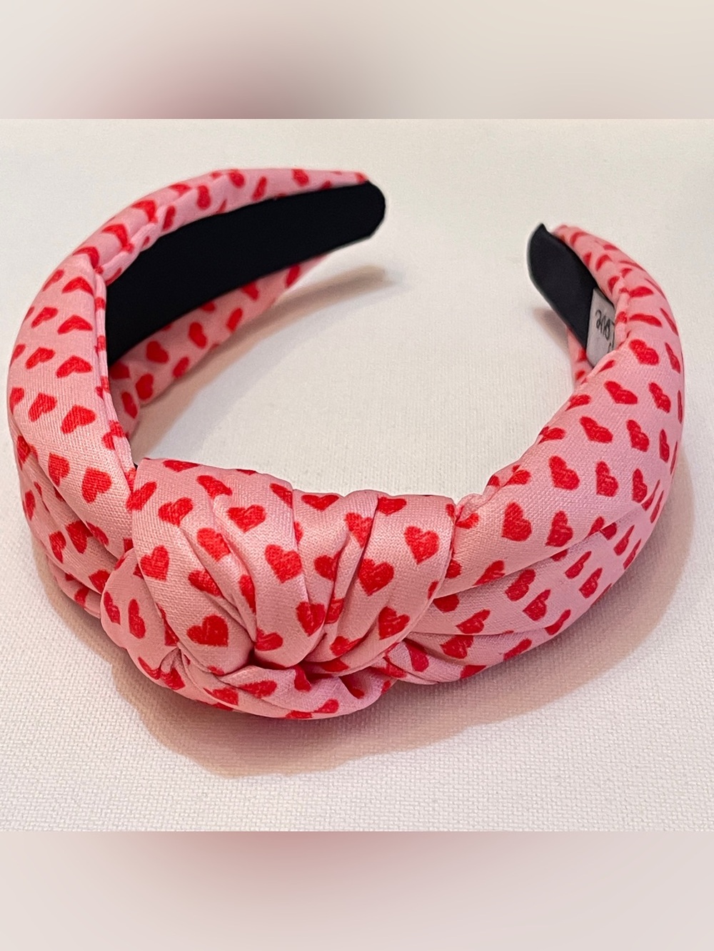Twine and Love Pink and Red Heart Print Knot Headband Coquette Romantic